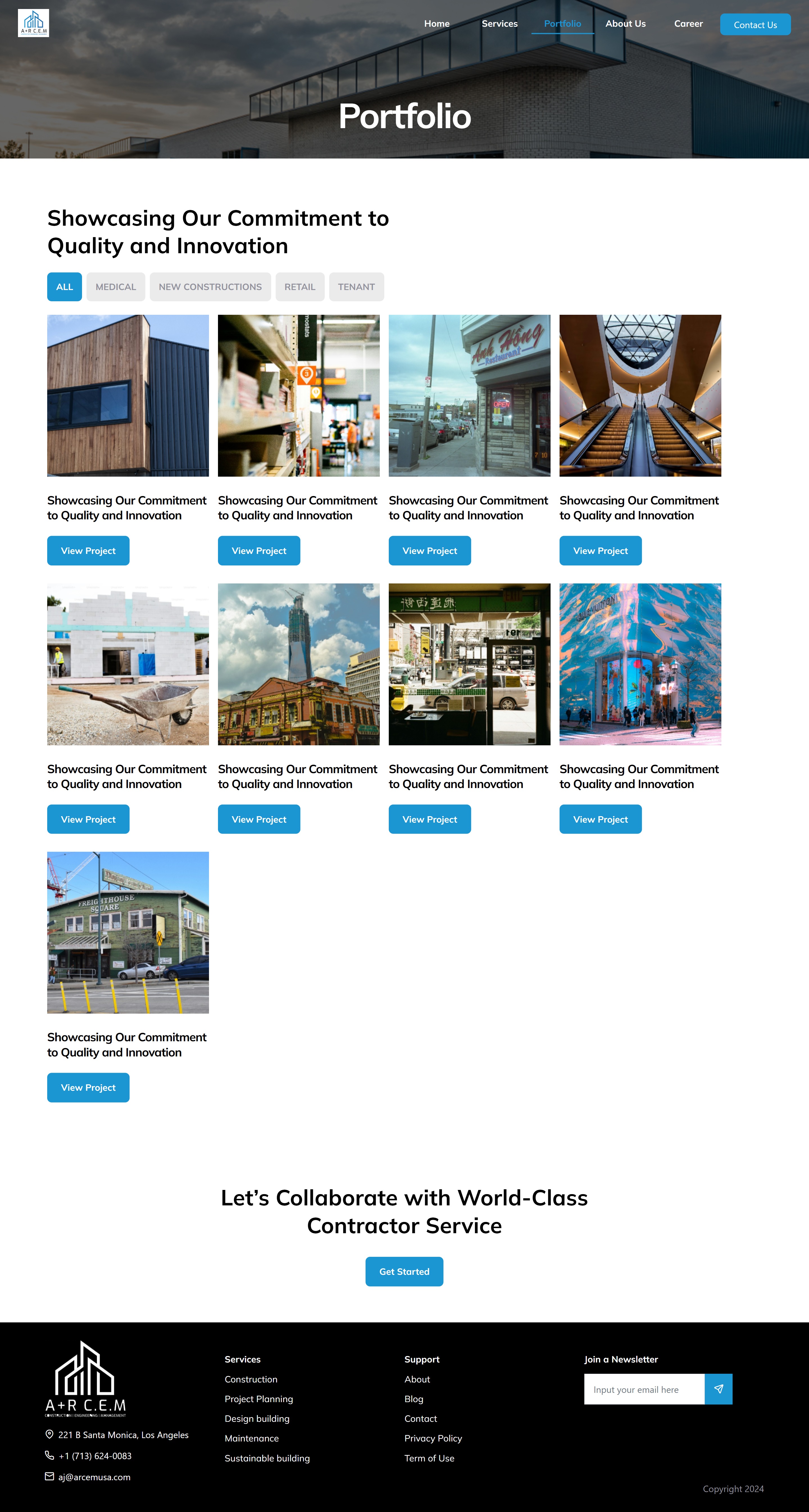 ARCEM USA — Construction Corporate Website | Raza ul Mustafa Project